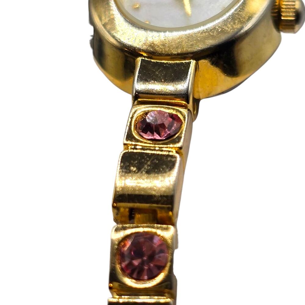 Watch Elgin II Women's Pink Crystal Gold Toned Bracelet Band Analog Oval - Picture 2 of 8